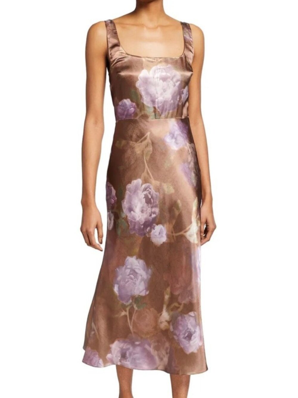 Vince women's dress size 12 night garden satin slip midi square neck floral